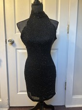 Niteline by Della Roufogali Beaded Black Sleeveless Cocktail Dress Choker Neck