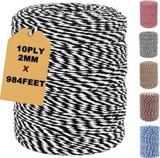 Black and White Twine,2mm Cotton String 984ft Christmas Rope Perfect for Baking,