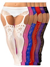 6 Pairs Women Plus Size Fishnet Thigh High Stockings Suspender Garter Belt Li...
