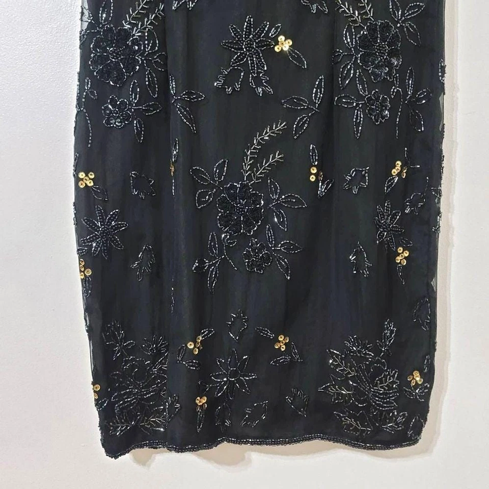 Vestido de seda Stenay vintage años 80 talla 8 negro lentejuelas cuentas noche cóctel fiesta Foto 4 de 4