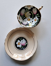 Paragon Teacup Cup Saucer Set Black W/Tulips ...