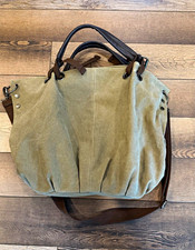 Large Canvas Tote Bag Brown Leather Top Handl...