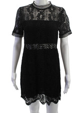 Mink Pink Women Gothic Black Shift Dress Button High Neck Short Sleeve Size M