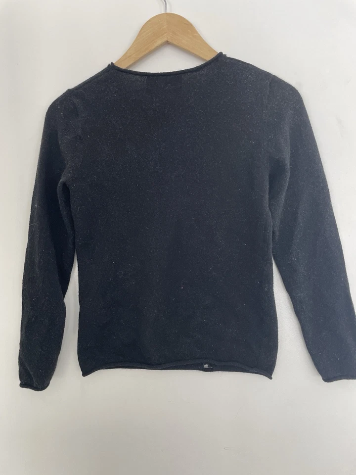 Женская однотонная черная 100% сверхтонкая шерстяная рубашка с длинным рукавом из мериноса Ellen Tracy S - Изображение 4 из 4