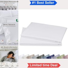 King Pillowcases Set of 2 1000 Thread Count White Cotton Sateen 21x41 Inch