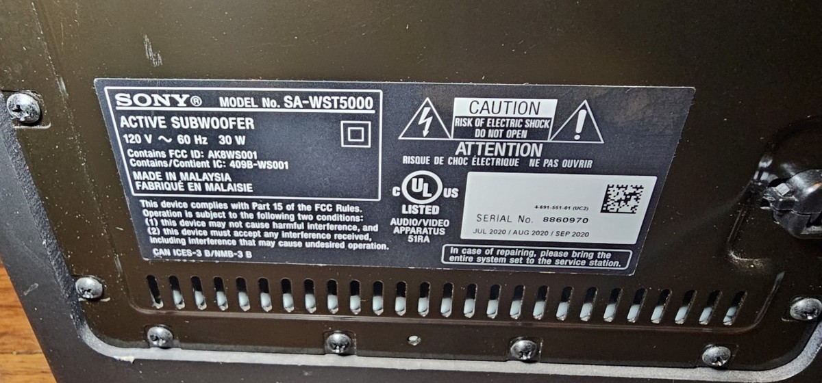 Sony SA-WST5000 Wireless Active Subwoofer 27242901605| eBay