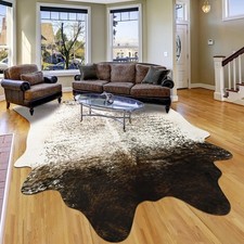 6x7 Cowhide Rug, Washable Faux Brown and White Hide Area Rugs for Living Room...