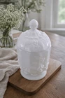 Vintage WESTMORELAND Pedestal Paneled Milk Glass Covered Candy Dish Grapes