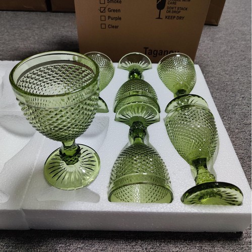 Green Drinking Glasses set of 6 Vintage Glassware Colored Wine Glasses Water ... - Picture 2 of 9