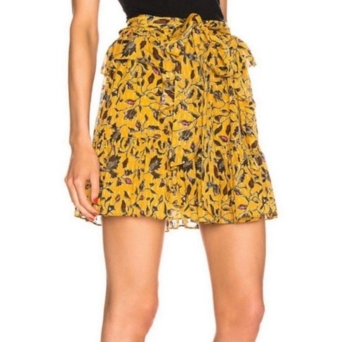 Ulla Johnson Spódnica mini Rozmiar 4 JEDWAB Mieszanka Zea Marszczona plisa Detale Obszywka Kwiatowa - Zdjęcie 2 z 14