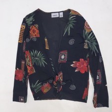 CHICO'S TRAVELERS 0 XS Jacket Tie Front Print Stretchy Made in USA