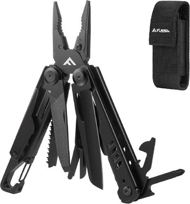 FLISSA Multifunktionszange 15-in-1 Faltbar Multitool Werkzeug Edelstahl, schwarz