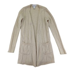 Design History Pure Cashmere Cable Knit Long Cardigan Sweater Beige Size Small