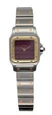 Cartier Santos Steel & Gold Quartz Watch - Red Dial