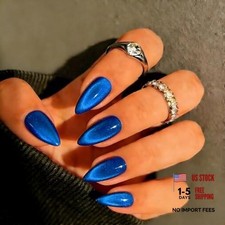 Almond Eye Press on Nails - Thick Chrome - Royal Blue - Thick Chrome