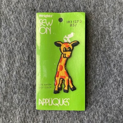 Vtg Sew On Embroidered Applique Baby Giraffe Wrights 2.5'' Yellow & Orange NOS