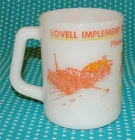 Vtg Federal Milk Glass Coffee Mug Cup Lovell Implement Bushnell IL Advertising