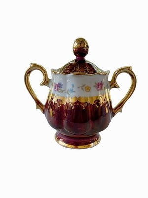 Vtg 1932  Arnart Imports By Ohashi Burgundy W/Gold Accent Sugar Bowl - Japan