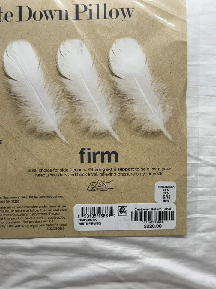 Charter Club Premium White Down Firm Density Standard/Queen Pillow New - Image 3 of 4