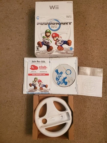 Mario Kart (Nintendo Wii, 2008) with Steering Wheel Original Box Complete CIB