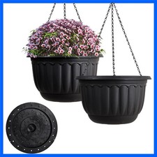 Weather-Resistant 12-Inch Hanging Plant Pots - 2 Pack with Drainage Tray