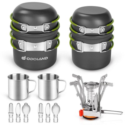 Camping Cookware Mess Kit 16pcs Lightweight with Mini Stove and Utensils