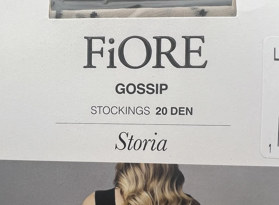 NOVAS meias Fiore Garter tamanho LG GOSSIP Storia costura branca/preta e pontos 20 denier - Imagem 3 de 4