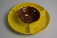 Vintage California Pottery L59 Chip & Dip Set Hand Made Retro MCM Groovy Serving