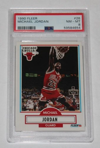 1990 Fleer Basketball Card #26 MICHAEL JORDAN Chicago Bulls PSA 8 NM-MT
