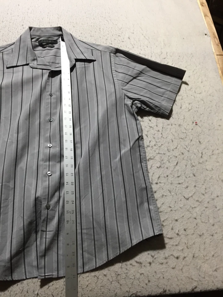Axist Dress Shirt Mens L Large Gray Black Striped Short Sleeve City Dressing - Image 4 of 4