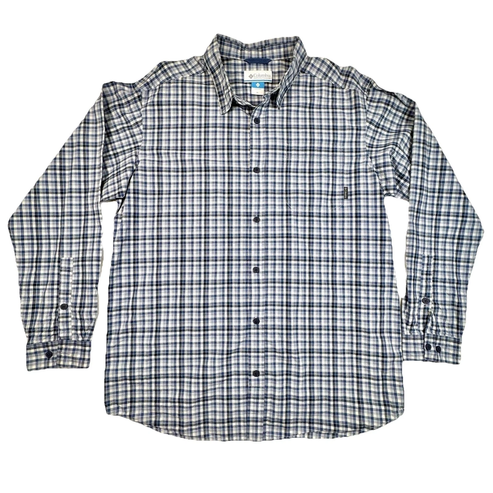 Columbia Shirt Mens Large Blue Plaid Long Sleeve Button Up Casual Outdoor