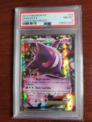 2014 POKEMON XY PHANTOM FORCES #34 GENGAR EX PSA 8
