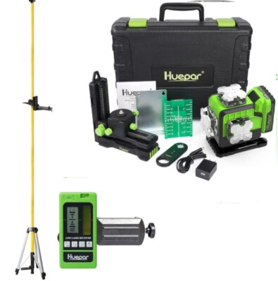 Huepar P04CG 4D Grüner selbstnivellierender Laser+Teleskopstange/Empfänger LR5