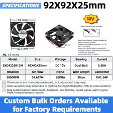 12V DC Cooling Fan 4/5/6/7/8/9/12cm Dual Ball Bearing, 80mm 120mm Industrial Fan