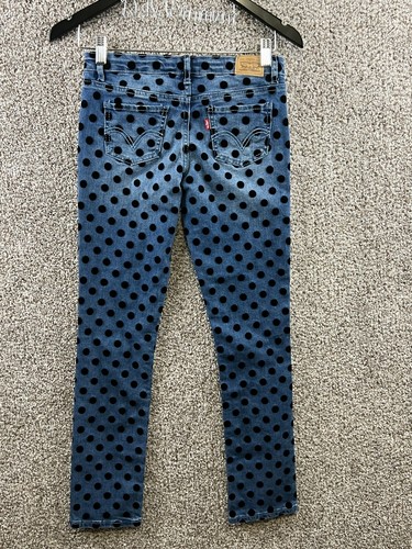 Levis 711 Girls Size 12 Reg Blue 711 Skinny Black Velvet Polka Dot Skinny Jeans - Picture 2 of 9