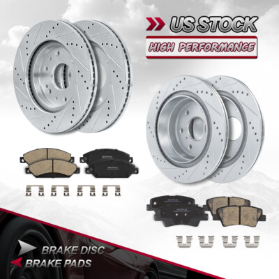 Front Rear Drilled Rotors & Brake Pads For Chevy GMC Silverado Sierra 1500 Yukon