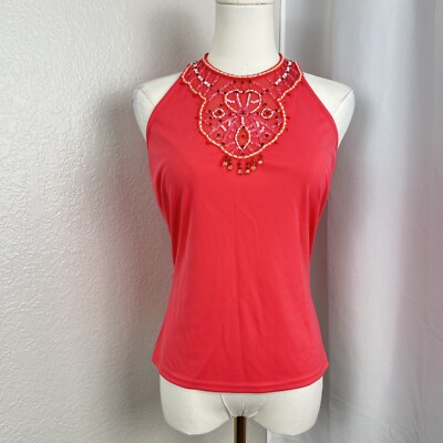 VTG Cache Top Womens Small Coral Beaded Embellished Tank Y2K Boho Vacation