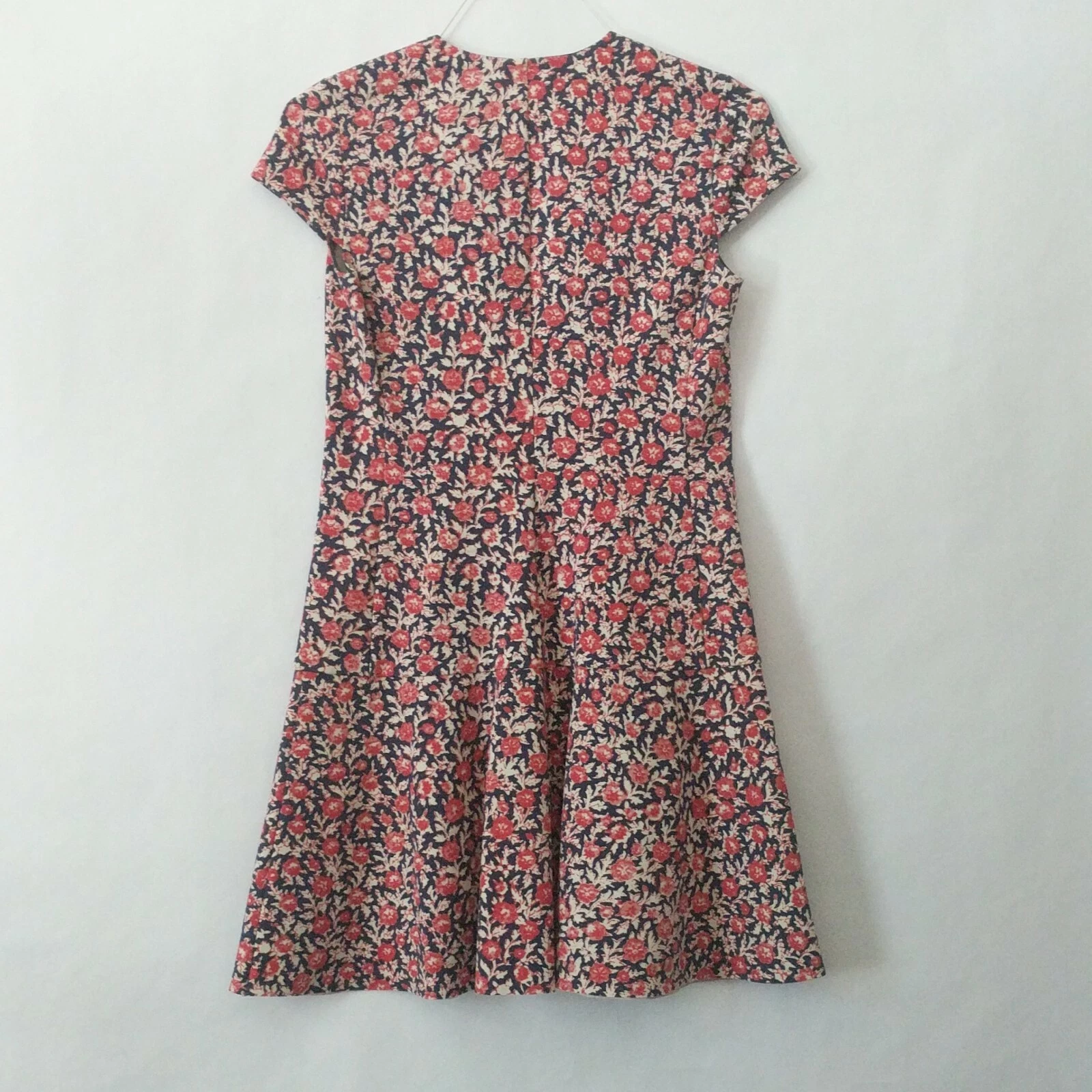 Piccolo abito Tory Burch rosso blu floreale manica ad aletta adatta festa matrimonio