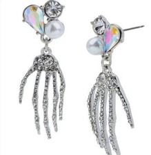 NEW BETSEY JOHNSON GLAMPIRE SKELETON HAND CRYSTAL ACCENT DANGLING,DROP EARRINGS