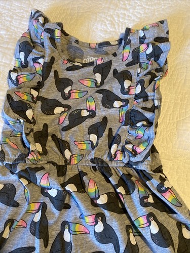 Circo Girl’s A-Line Gray w/Multi-Color Toucan Sleeveless Ruffled Dress Sz 5T - Picture 2 of 6