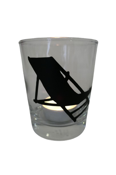 "Deko Teelicht Windlicht Print \"Liegestuhl\" Schwarz Glas Kerzenhalter"-image