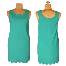 Small Teal Green Sleeveless Tank Dress Laser Cut Scallop Hem Made in USA Beach