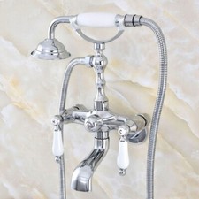 3-3/8" Tub Mount Clawfoot Tub Faucet With Hose  Spray Polished Chrome