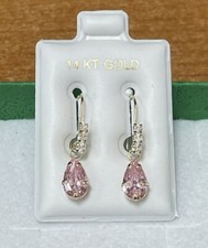 Hanging Dangle Earrings Pear Shape CZ 14K Solid Yellow Gold With Leverback