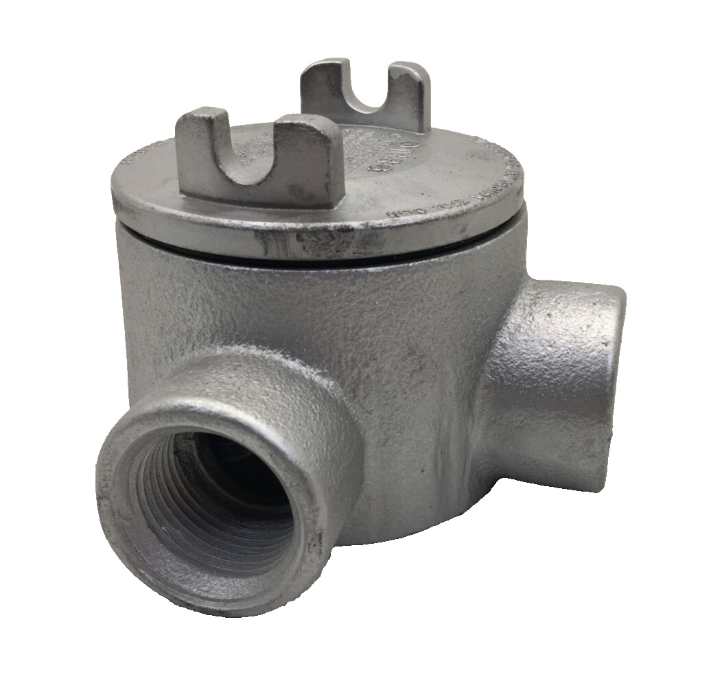 GUAL36TB THOMAS AND BETTS 2 HUB ROUND CONDUIT OUTLET BOX WITH COVER