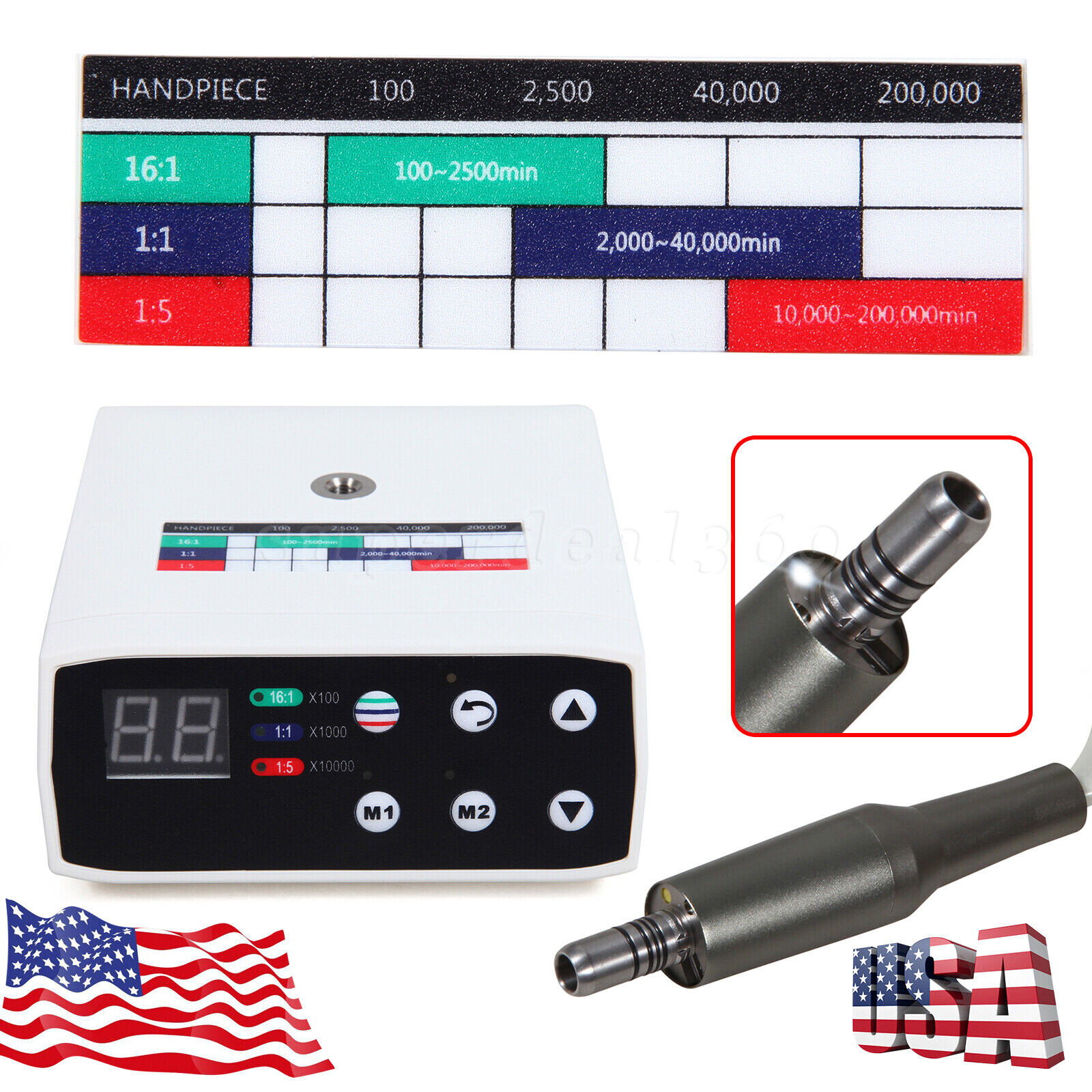 NSK Style Dental LED Brushless Electric Motor /1:5 Contra Angle Handpiece to