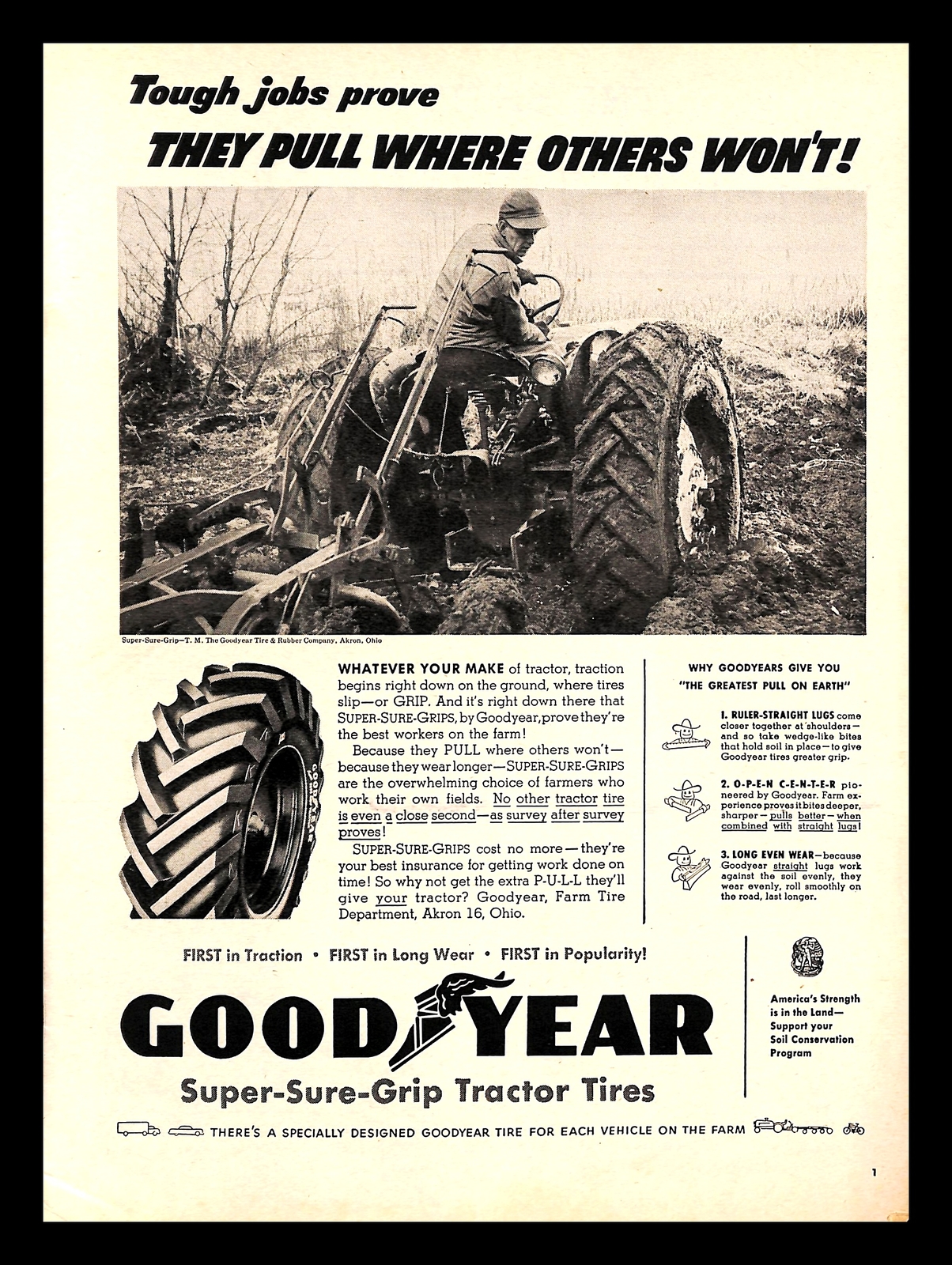 1953 Goodyear Rubber Tractor Tires Vintage PRINT AD Farming Super Sure Grip  50s | eBay