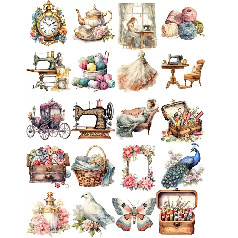 Vintage Tailoring Sewing Machine Thread Buttons Scrapbooking