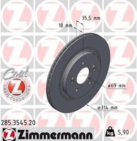 2X Zimmermann 285.3545.20 Bremsscheibe FüR Hyundai