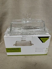 NIB Bezrat Kitchenware Glass Butter Dish w/ Flower Lid